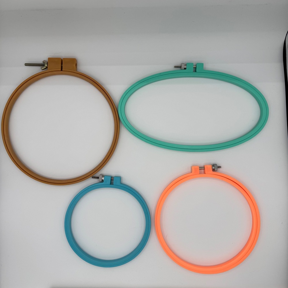 Vintage Plastic Embroidery Hoops Set of 4 Multi Color Round and Oval Made in USA